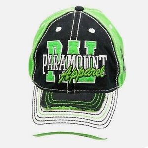 NWOT Paramount Apparel Distressed 2014
Trucker Hat Adjustable Cap - Green Black 